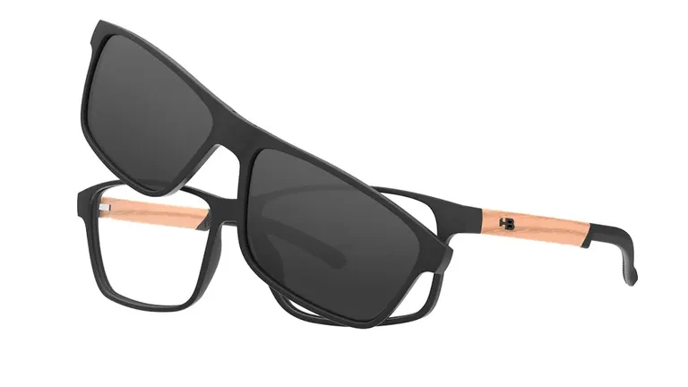 Óculos de Grau HB Switch 0538 Clip on M Black Wood Polarized Gray