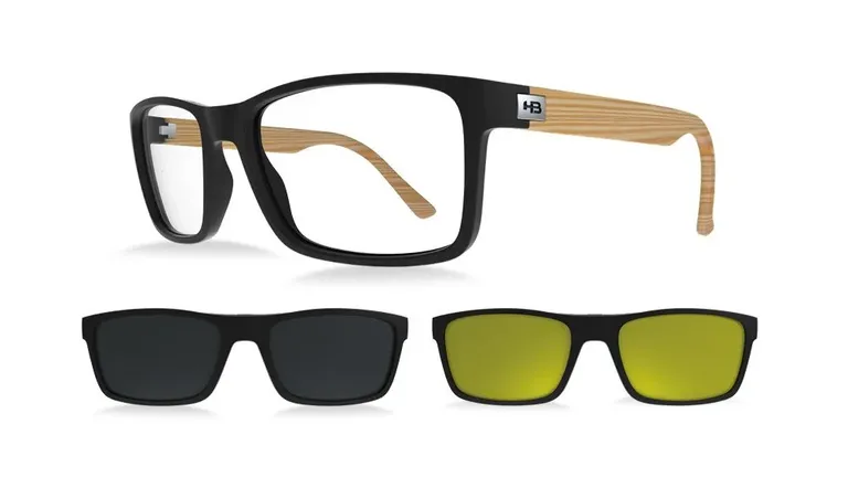 Óculos de Grau HB Switch 0426 Clip on Matte Black Dark Wood/ Gray/ Night Drive