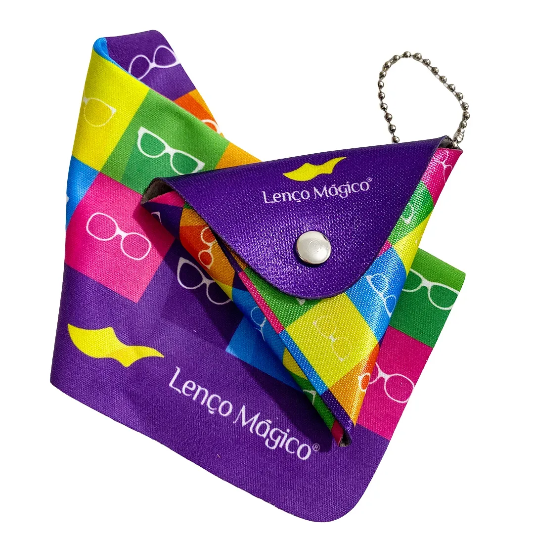100 Chaveiro Triângulo + Microfibra Premium 15×15 – Personalizado