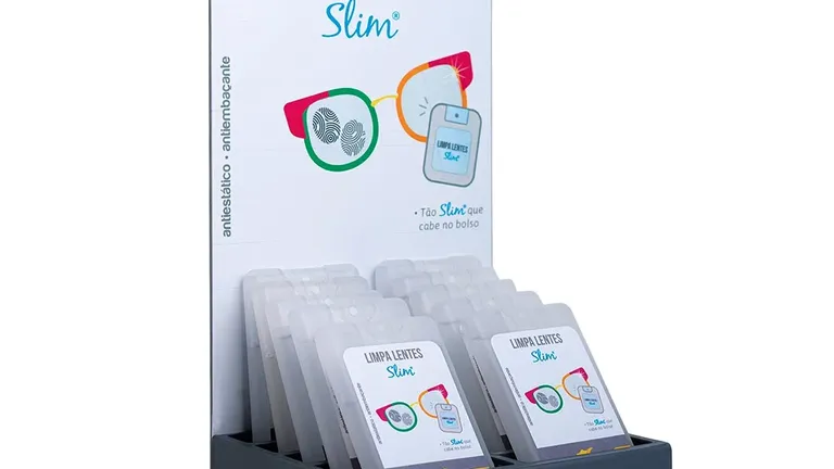 100 Spray Limpa Lentes Slim + Expositor Acrílico