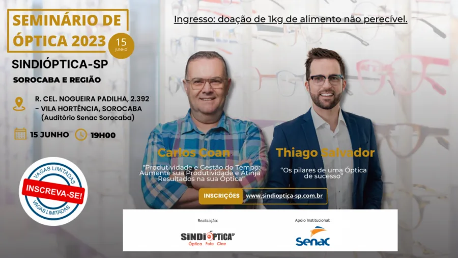Seminário de Óptica 2023 Sindióptica SP - 15 de Junho - Sorocaba e Região
