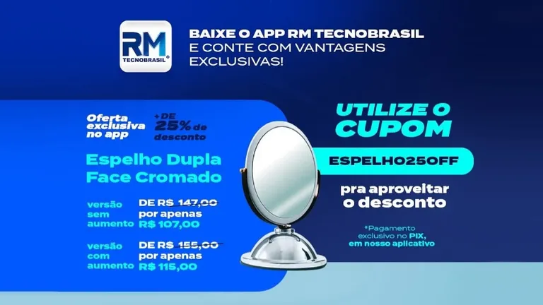 RM Tecnobrasil - Espelho Dupla Face Cromado